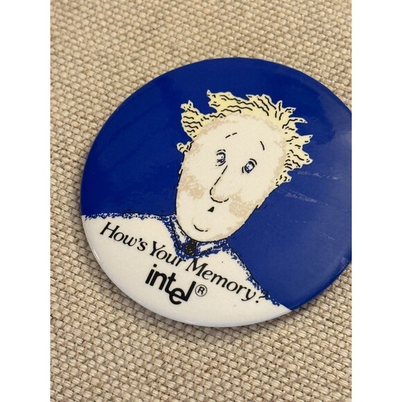 Vintage Intel Computer IT PC Memory Processor Microchip Tech Pin Pinback Button - Picture 2 of 5